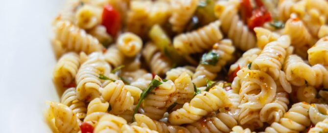 pasta dish on white ceramic bowl